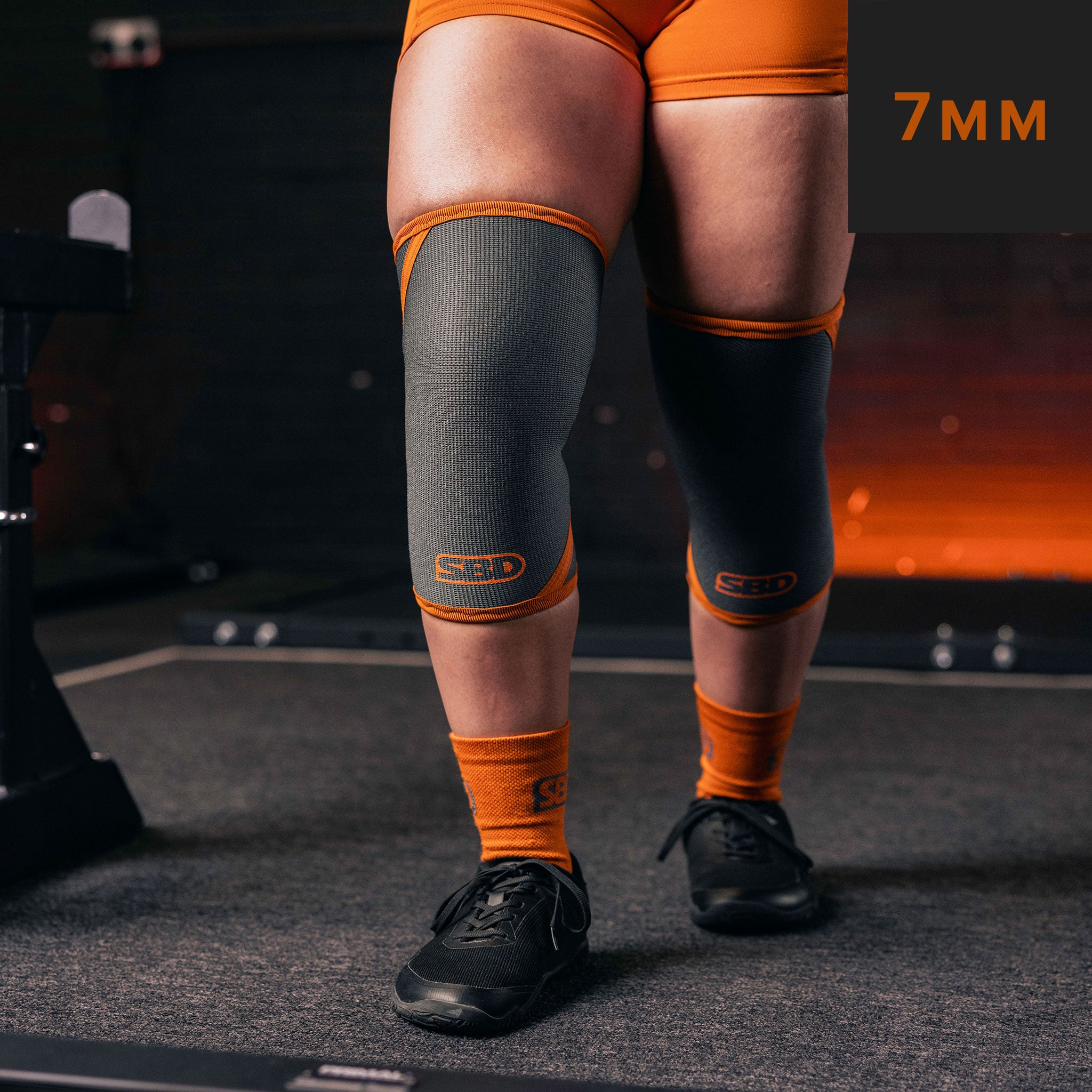 SBD Forge Powerlifting Knee Sleeves 7mm | Orange Grey Knee Sleeves