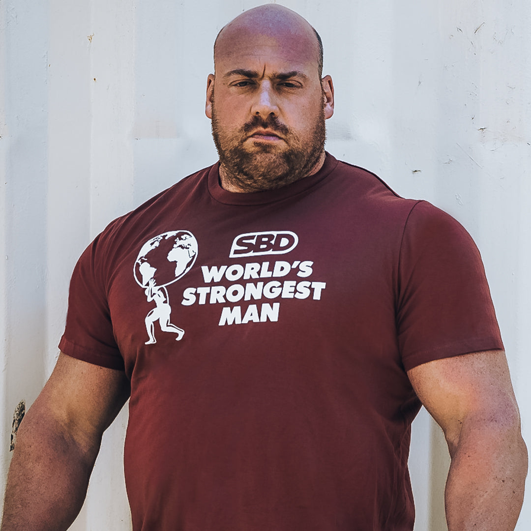SBD 2021 World&#39;s Strongest Man T-Shirts in Brick Red
